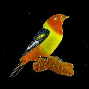 Vintage Sterling Enamel Bird Perched on a branch Brooch